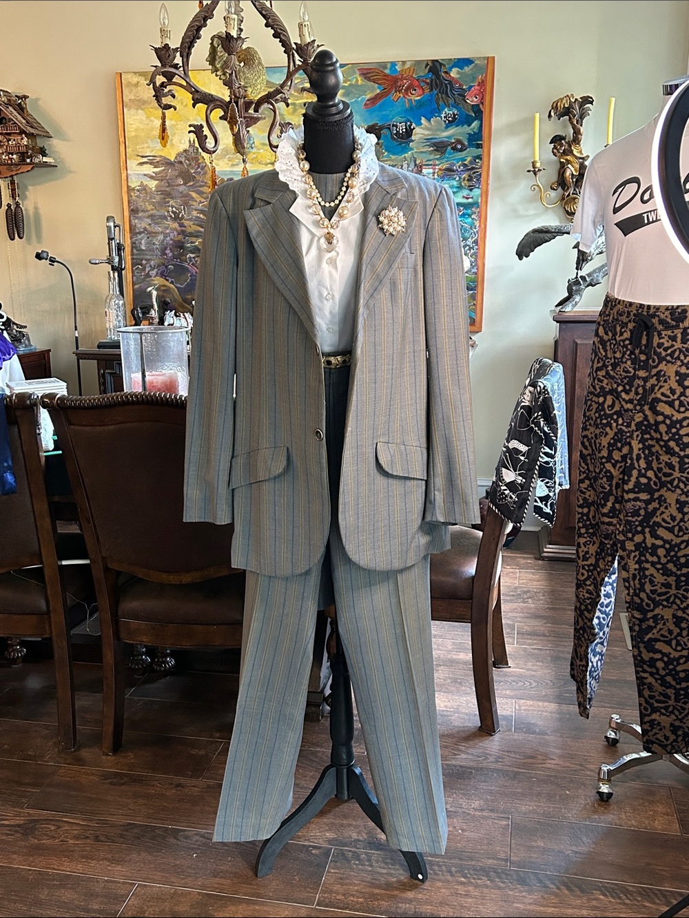 1980’s 3pc Custom Made Pant Suit Grey Wide Leg Trouser